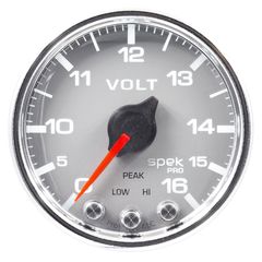 Autometer Gauge, Voltmeter, 2 1/16", 16V, Stepper Motor W/Peak & Warn, Slvr/Chrm, Spek-Pro