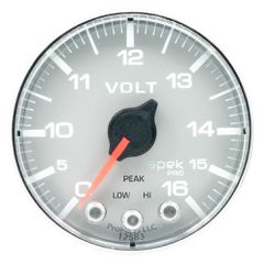 Autometer Gauge, Voltmeter, 2 1/16", 16V, Stepper Motor W/Peak & Warn, Slvr/Chrm, Spek-Pro