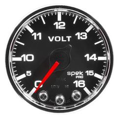 Autometer Gauge, Voltmeter, 2 1/16", 16V, Stepper Motor W/Peak & Warn, Blk/Chrm, Spek-Pro