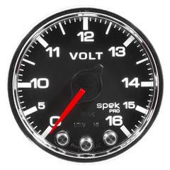 Autometer Gauge, Voltmeter, 2 1/16", 16V, Stepper Motor W/Peak & Warn, Blk/Chrm, Spek-Pro