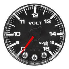 Autometer Gauge, Voltmeter, 2 1/16", 16V, Stepper Motor W/Peak & Warn, Blk/Chrm, Spek-Pro