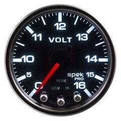 Autometer Gauge, Voltmeter, 2 1/16", 16V, Stepper Motor W/Peak & Warn, Blk/Smoke/Blk, Spek