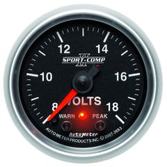 Autometer Gauge, Voltmeter, 2 1/16", 18V, Digital Stepper Motor W/Pk & Wrn, Sport-Comp Ii