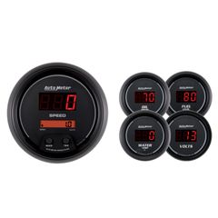 Autometer Gauge Kit, 5 Pc., 3 3/8" & 2 1/16", Elec Speedo, Digital, Black Dial W/ Red Led