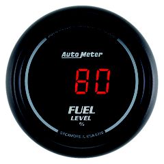 Autometer Gauge, Fuel Level, 2 1/16", 0-280Ω Program., Digital, Black Dial W/ Red Led