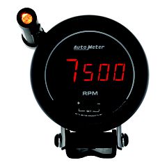 Autometer Gauge, Tach, 3 3/4", 10K Rpm, Pedestal W/ Quick-Lite,  Digital, Blk W/ Red Led