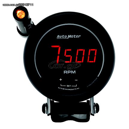 Autometer Gauge, Tach, 3 3/4", 10K Rpm, Pedestal W/ Quick-Lite,  Digital, Blk W/ Red Led