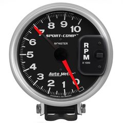 Autometer Gauge, Tachometer, 5", 10K Rpm, Pedestal W/ Red Line, Sport-Comp