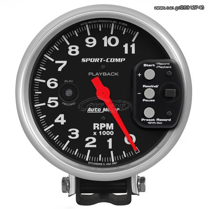 Autometer Gauge, Tachometer, 5", 11K Rpm, Pedestal W/ Rpm Playback, Sport-Comp