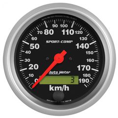 Autometer Gauge, Speedometer, 3 3/8", 190Km/H, Elec. Prog. W/ Lcd Odo, Sport-Comp
