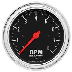 Autometer Gauge, Tachometer, 3 3/8", 8K Rpm, In-Dash, Traditional Chrome