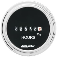 Autometer Gauge, Hourmeter, 2 1/16", 100K Hours, Electric (8V-32V), Traditional Chrome