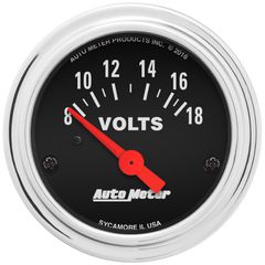 Autometer Gauge, Voltmeter, 2 1/16", 18V, Elec, Traditional Chrome