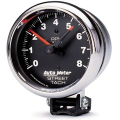 Autometer Gauge, Tachometer, 3 3/4", 8K Rpm, Pedestal W/Red Line, Traditional Chrome