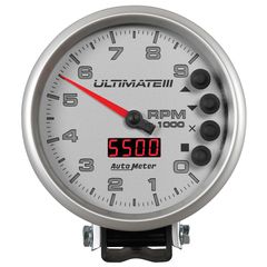 Autometer Gauge, Tach, 5", 9K Rpm, Pedestal, Datalogging, Ultimate Iii Playback, Silver