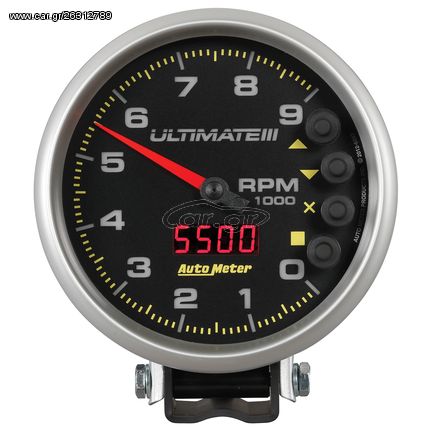 Autometer Gauge, Tach, 5", 9K Rpm, Pedestal, Datalogging, Ultimate Iii Playback, Black