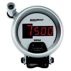 Autometer Gauge, Tach, 3 3/4", 10K Rpm, Pedestal W/ Quick-Lite,  Digital, Slvr W/ Red Led