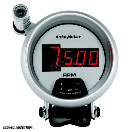 Autometer Gauge, Tach, 3 3/4", 10K Rpm, Pedestal W/ Quick-Lite,  Digital, Slvr W/ Red Led