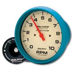 Autometer Gauge, Tach, 5", 10K Rpm, In-Dash, W/Peak Memory, Glow In Dark, Ultra-Nite