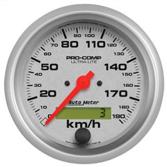 Autometer Gauge, Speedometer, 3 3/8", 190Km/H, Elec. Prog. W/ Lcd Odo, Ultra-Lite