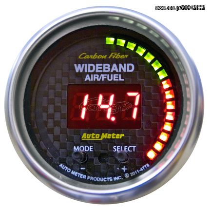 Autometer Gauge, Air/Fuel Ratio-Pro, 2 1/16", 10:1-20:1, Digital W/ Pk & Wrn, Carbon Fiber