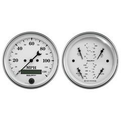 Autometer Gauge Kit, 2 Pc., Quad & Speedometer, 3 3/8", Old Tyme White