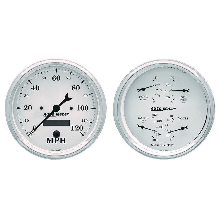 Autometer Gauge Kit, 2 Pc., Quad & Speedometer, 5", Old Tyme White