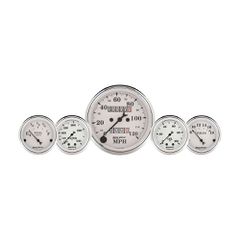 Autometer Gauge Kit, 5 Pc., 3 1/8" & 2 1/16", Mech. Speedo., Wtmp & Oilp, Old Tyme Wht