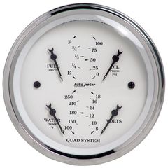 Autometer Gauge, Quad, 3 3/8", 240-33Ω, Elec, Old Tyme White