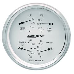 Autometer Gauge, Quad, 5", 0-90Ω, Elec, Old Tyme White
