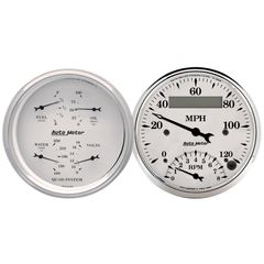 Autometer Gauge Kit, 2 Pc., Quad & Tach/Speedo, 3 3/8", Old Tyme White
