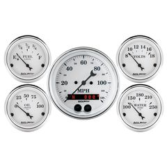 Autometer Gauge Kit, 5 Pc., 3 3/8" & 2 1/16", Gps Speedometer, Old Tyme White