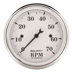 Autometer Gauge, Tachometer, 3 1/8", 7K Rpm, In-Dash, Old Tyme White