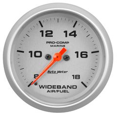 Autometer Gauge, Air/Fuel Ratio-Wideband, Analog, 2 5/8", 8:1-18:1, Stpr Mtr, Marine Silver