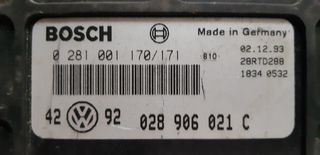 ΕΓΚΕΦΑΛΟΣ VW GOLF 3 1.9 TDI, BOSCH 0 281 001 170/171, 0281001170, 0281001171, 028 906 021 C, 028906021C-thumb-1