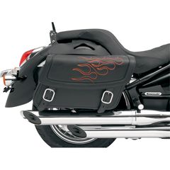 ΒΑΛΙΤΣΕΣ SADDLEBAG 3D EMBROIDERED FLAME DESIGN UNIVERSAL SYNTHETIC LEATHER BLACK/ ORANGE MEDIUM