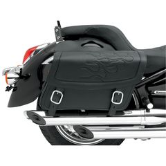 ΒΑΛΙΤΣΕΣ SADDLEBAG 3D EMBROIDERED FLAME DESIGN UNIVERSAL SYNTHETIC LEATHER BLACK JUMBO