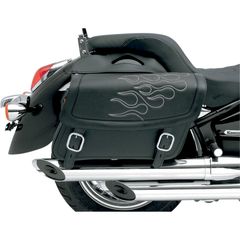 ΒΑΛΙΤΣΕΣ SADDLEBAG 3D EMBROIDERED FLAME DESIGN UNIVERSAL SYNTHETIC LEATHER BLACK/ SILVER MEDIUM