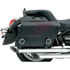 ΒΑΛΙΤΣΕΣ SADDLEBAG 3D EMBROIDERED FLAME DESIGN UNIVERSAL SYNTHETIC LEATHER BLACK/ DARK RED MEDIUM 