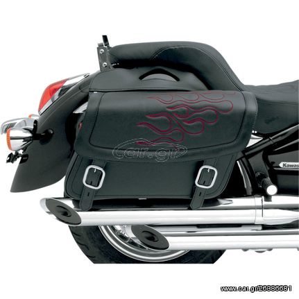 ΒΑΛΙΤΣΕΣ SADDLEBAG 3D EMBROIDERED FLAME DESIGN UNIVERSAL SYNTHETIC LEATHER BLACK/ DARK RED MEDIUM 