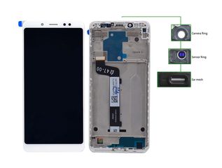 LCD για Xiaomi Note 5 Pro, Camera-Sensor ring, ear mesh, με frame, λευκή