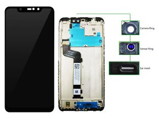 LCD για Xiaomi Note 6 Pro, Camera-Sensor ring, ear mesh, frame, μαύρη
