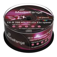 MEDIARANGE CD-R, 700MB, 52x, inkjet FF printable, 50τμχ Cake box