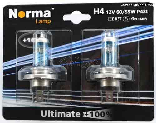 Σετ Λάμπες υψηλής απόδοσης 12V Ultimate  100% H4 60/55W P43t (Σετ των 2 τεμαχίων) 213611 – NORMA