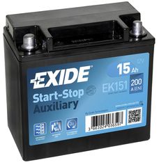 Μπαταρία Exide AGM EK151 Start Stop Auxiliary 12V Battery Capacity 20hr 15 (Ah):EN1 (Amps): 200CCA