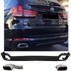 ΠΙΣΩ ΣΠΟΙΛΕΡ BMW X5 F15 Rear Bumper Valance Diffuser & Square Exhaust Tips suitable for BMW X5 F15 (2013-2018) M-Tech V8 Design Matte Black For Standard Rear Bumper