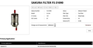 Φίλτρο καυσίμων SAKURA FS31090WK59X