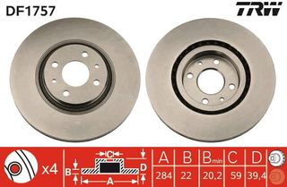 ΔΙΣΚΟΠΛΑΚΑ ALFA ROMEO 146 - FIAT PUNTO ΕΜΠΡΟΣ 284Χ22 - DF1757