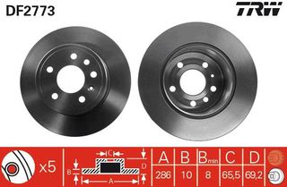 ΔΙΣΚΟΠΛΑΚΑ OPEL VECTRA Β - SAAB 9-5 ΠΙΣΩ 286Χ10 - DF2773
