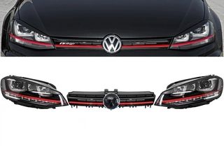 ΦΑΝΑΡΙΑ ΕΜΠΡΟΣ ΜΕ ΜΑΣΚΑ Assembly Headlights 3D LED Turn Light DRL + Grille suitable for VW Golf 7 VII (2012-2017) RED R20 GTI Look